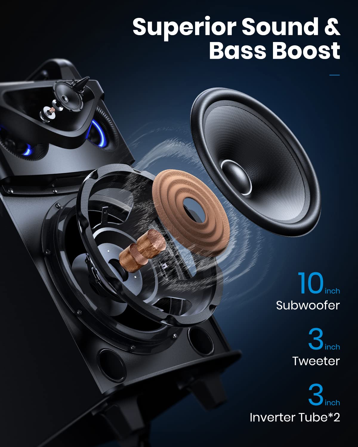 Moukey Karaoke Machine,10 Inch Subwoofer PA System,Bluetooth Speaker with 2 Wireless Microphones,Tablet Holder,Disco Lights,Remote,Wheels,Supports Bass/Treble Adjustment,TWS/REC/AUX/MP3/USB/FM/TF