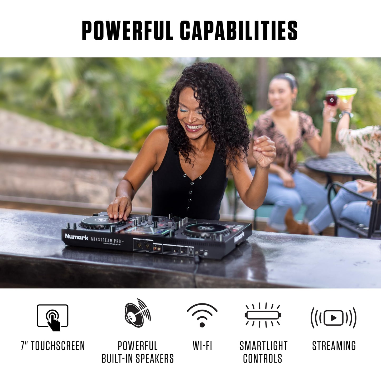 Numark Mixstream Pro+ DJ Controller with Stem Separation, 2 Decks, Wi-Fi Streaming, Mixer, 7" Touchscreen, Speakers, works with Serato and Virtual DJ