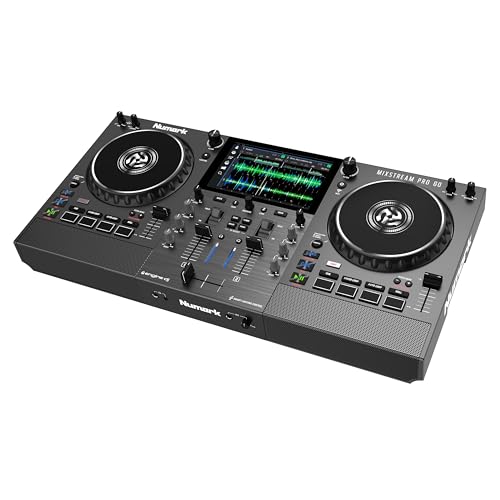 Numark Mixstream Pro Go Portable DJ Controller with Battery, Mixer with Stem Separation, Speakers, WiFi Streaming, Touchscreen, works with Serato DJ