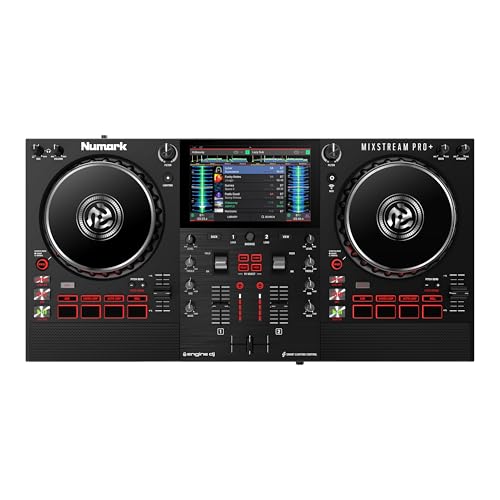 Numark Mixstream Pro+ DJ Controller with Stem Separation, 2 Decks, Wi-Fi Streaming, Mixer, 7" Touchscreen, Speakers, works with Serato and Virtual DJ