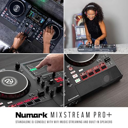 Numark Mixstream Pro+ DJ Controller with Stem Separation, 2 Decks, Wi-Fi Streaming, Mixer, 7" Touchscreen, Speakers, works with Serato and Virtual DJ