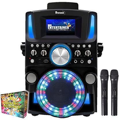 Groovebox Bluetooth CDG Karaoke Machine. Built in Screen & Disco Lights. Includes Songs & Microphones (Wireless Microphones + 200 Songs)
