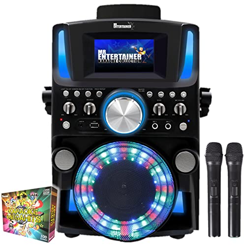 Groovebox Bluetooth CDG Karaoke Machine. Built in Screen & Disco Lights. Includes Songs & Microphones (Wireless Microphones + 200 Songs)