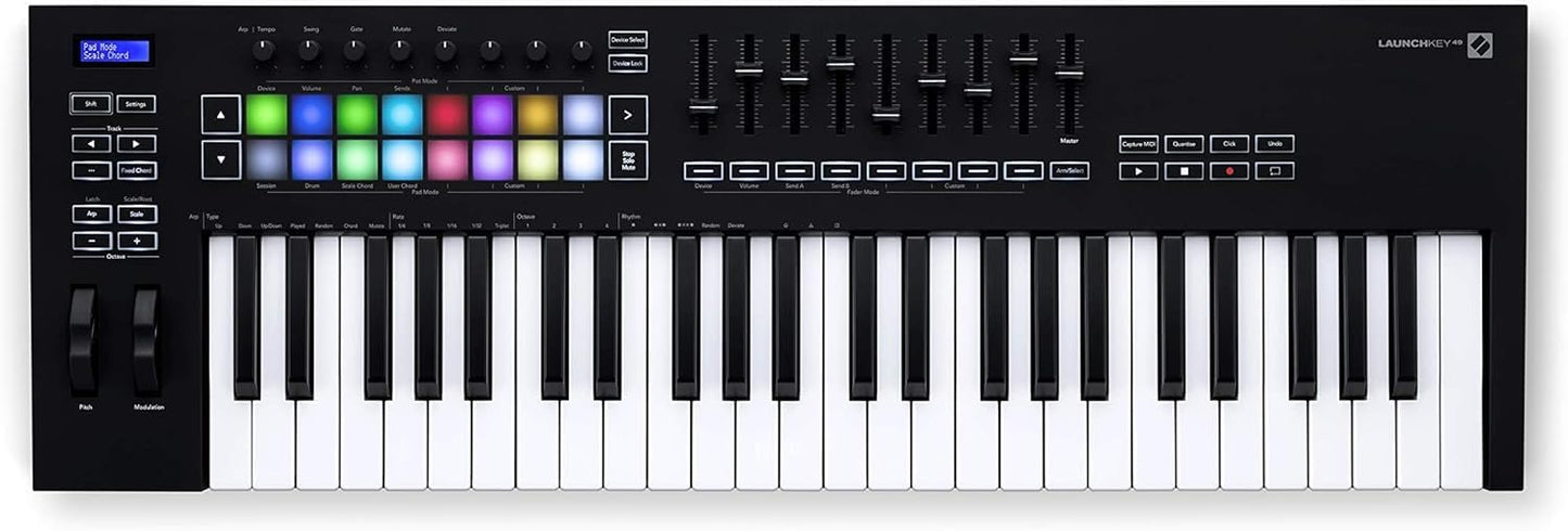 Novation Launchkey 49 [MK3] MIDI Keyboard Controller — Seamless Ableton Live Integration. Chord Mode, Scale Mode, and Arpeggiator. All the software you need for Music Production.
