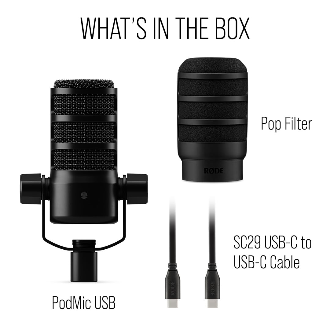 RØDE PodMic USB Versatile Dynamic Broadcast Microphone with XLR and USB Connectivity for Podcasting, Streaming, Gaming, Music Creation and Content Creation