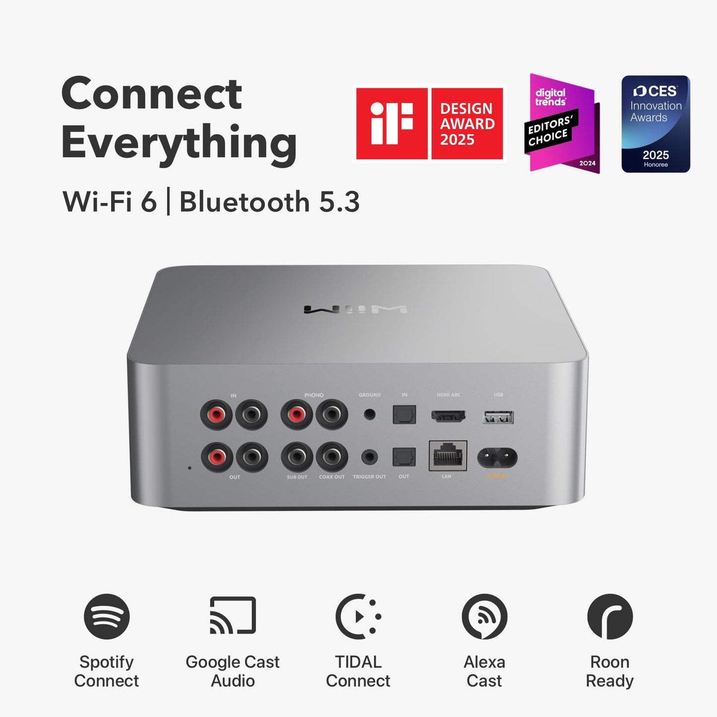 WiiM Ultra Music Streamer & Digital Preamp | 3.5" Touchscreen, Compatible with Google Cast & Alexa, Stream Spotify, Amazon Music, Tidal & More | HDMI ARC, Phono Input & Headphone Output | Silver
