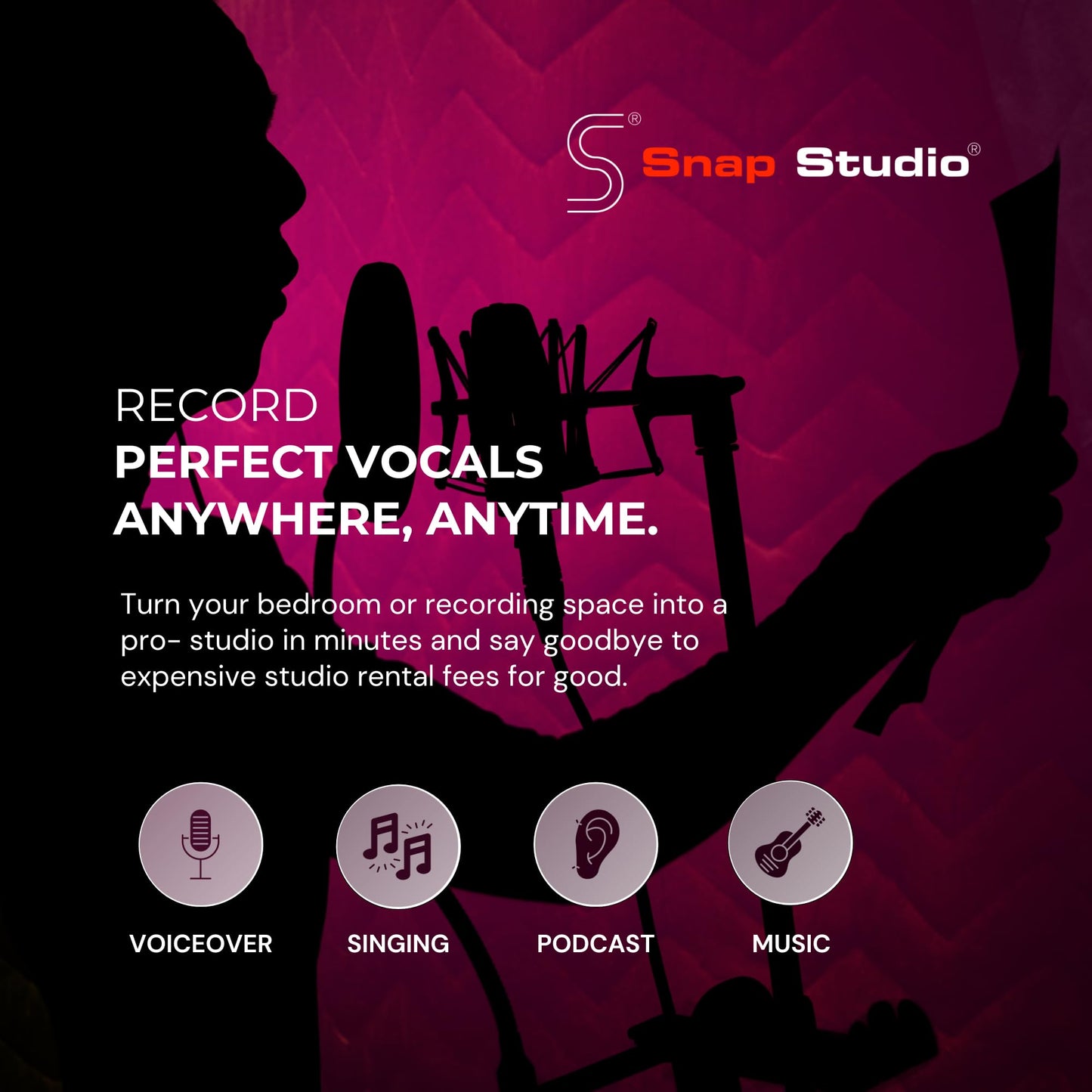 Snap Studio Ultimate Vocal Booth | Portable Sound Booth for Recording Echo-Free Vocals | 360 Reverb Stand-In Isolation Shield | Pro-Sound Blankets | Recommended by Rolling Stone