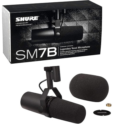 Shure SM7B Vocal Dynamic Microphone Broadcast, Podcast & Recording, XLR Studio Mic Music & Speech, Wide-Range Frequency, Warm & Smooth Sound, Rugged Construction, Detachable Windscreen - Black