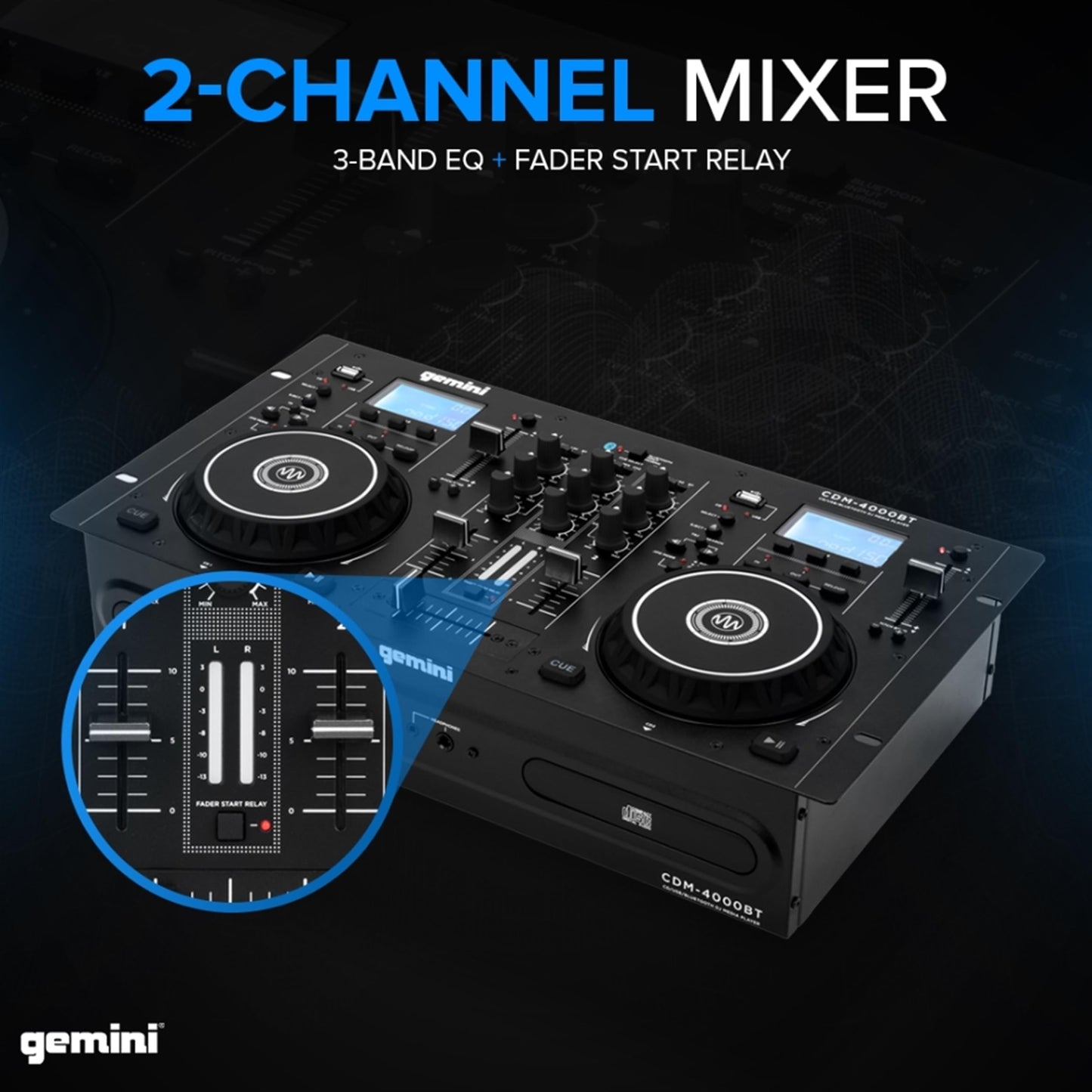 Gemini Sound Cdm-4000Bt Stand Alone Bluetooth Streaming Professional Dj Dual Deck Media Player Mixer Cd/Cdr USB Playback 2 Band EQualizer Manual Looping Sensitive Jog Wheels, Xlr Output, Anti-Shock