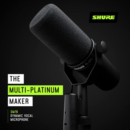 Shure SM7B Vocal Dynamic Microphone Broadcast, Podcast & Recording, XLR Studio Mic Music & Speech, Wide-Range Frequency, Warm & Smooth Sound, Rugged Construction, Detachable Windscreen - Black