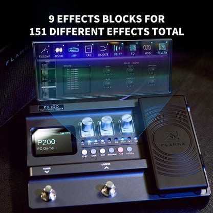 LAMMA FX100 Guitar Pedal Multi-Effects Processor with Looper Amp Modeling 151 Built-In Effects 200 Presets Expression Pedal 3rd Party IR Headphone OTG for Performance Practice Live Streaming