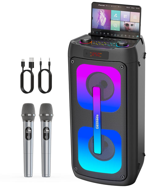 Karaoke Machine for Adults with 2 Wireless Microphones, Portable Bluetooth Speaker PA System with Dicso Lights for Big Pary, Stage Subwoofers, Outdoor, for Family, Music Lover