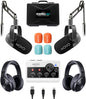Movo Portable Podcast Equipment Bundle for iPhone/Android Phones- Podcast Kit with Audio Interface, 2 CastMic Dynamic Mics, 2 Headphones, 2 Boom Arms - for Smartphones, Computers, PC and Mac