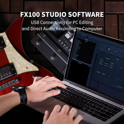 LAMMA FX100 Guitar Pedal Multi-Effects Processor with Looper Amp Modeling 151 Built-In Effects 200 Presets Expression Pedal 3rd Party IR Headphone OTG for Performance Practice Live Streaming