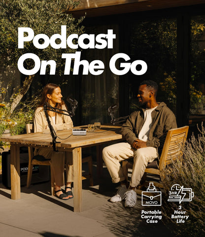 Movo Portable Podcast Equipment Bundle for iPhone/Android Phones- Podcast Kit with Audio Interface, 2 CastMic Dynamic Mics, 2 Headphones, 2 Boom Arms - for Smartphones, Computers, PC and Mac