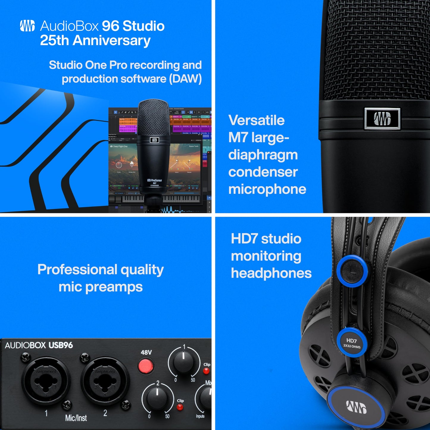 PreSonus AudioBox 96 Studio - USB, Audio Interface, Bundle For Recording and Production, with Microphone, Headphones & Software, 25th Anniversary Edition
