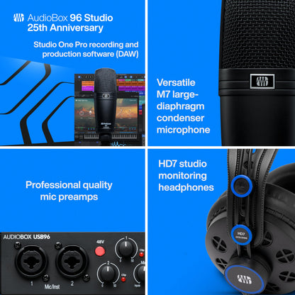 PreSonus AudioBox 96 Studio - USB, Audio Interface, Bundle For Recording and Production, with Microphone, Headphones & Software, 25th Anniversary Edition