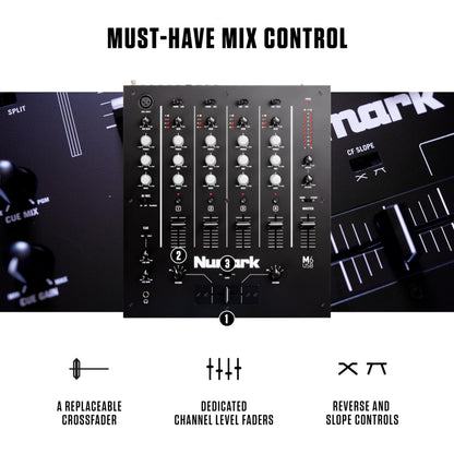 Numark M6 USB - 4-Channel DJ Mixer with Built-In Audio Interface, 3-Band EQ, Microphone Input and Replaceable Crossfader with Slope Control
