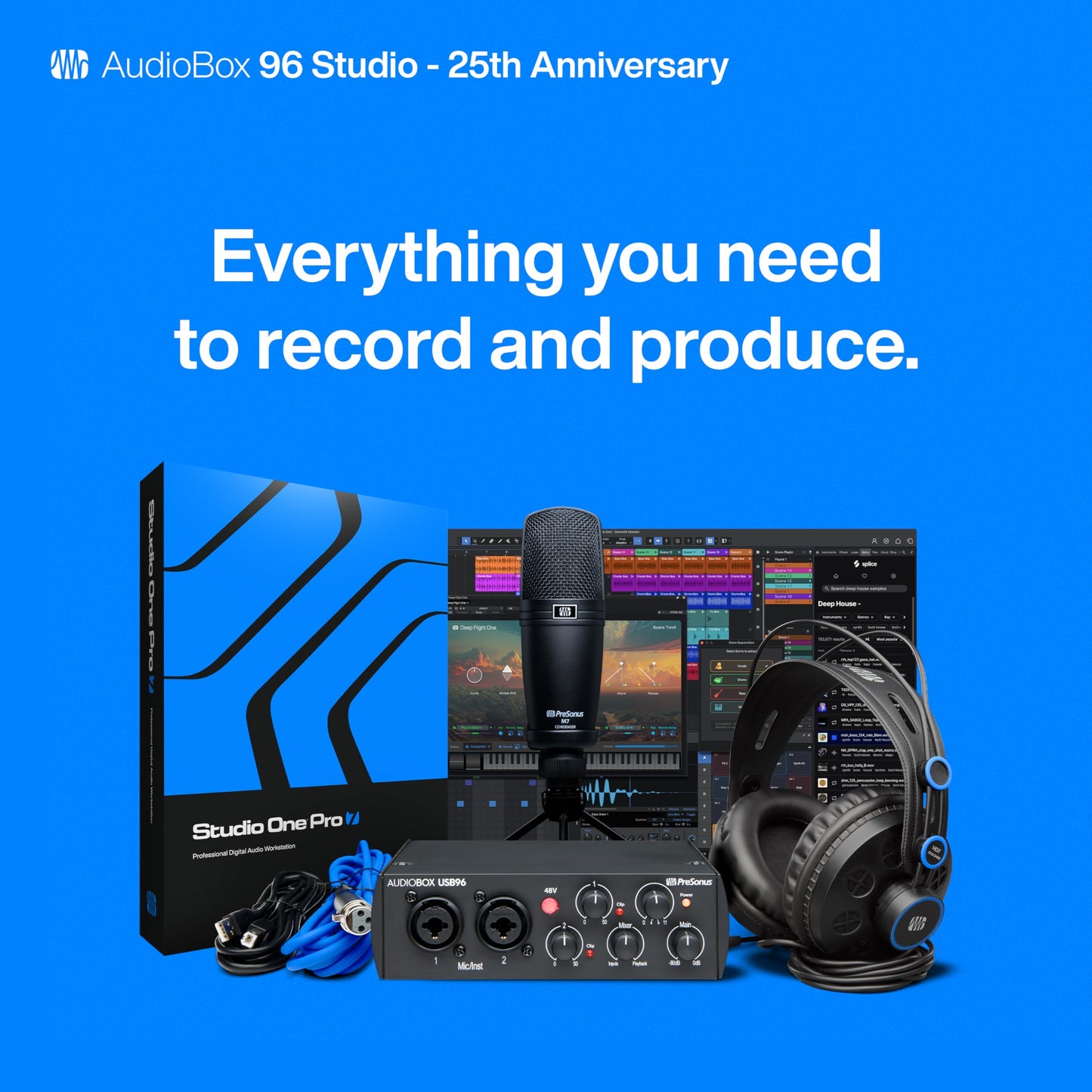 PreSonus AudioBox 96 Studio - USB, Audio Interface, Bundle For Recording and Production, with Microphone, Headphones & Software, 25th Anniversary Edition