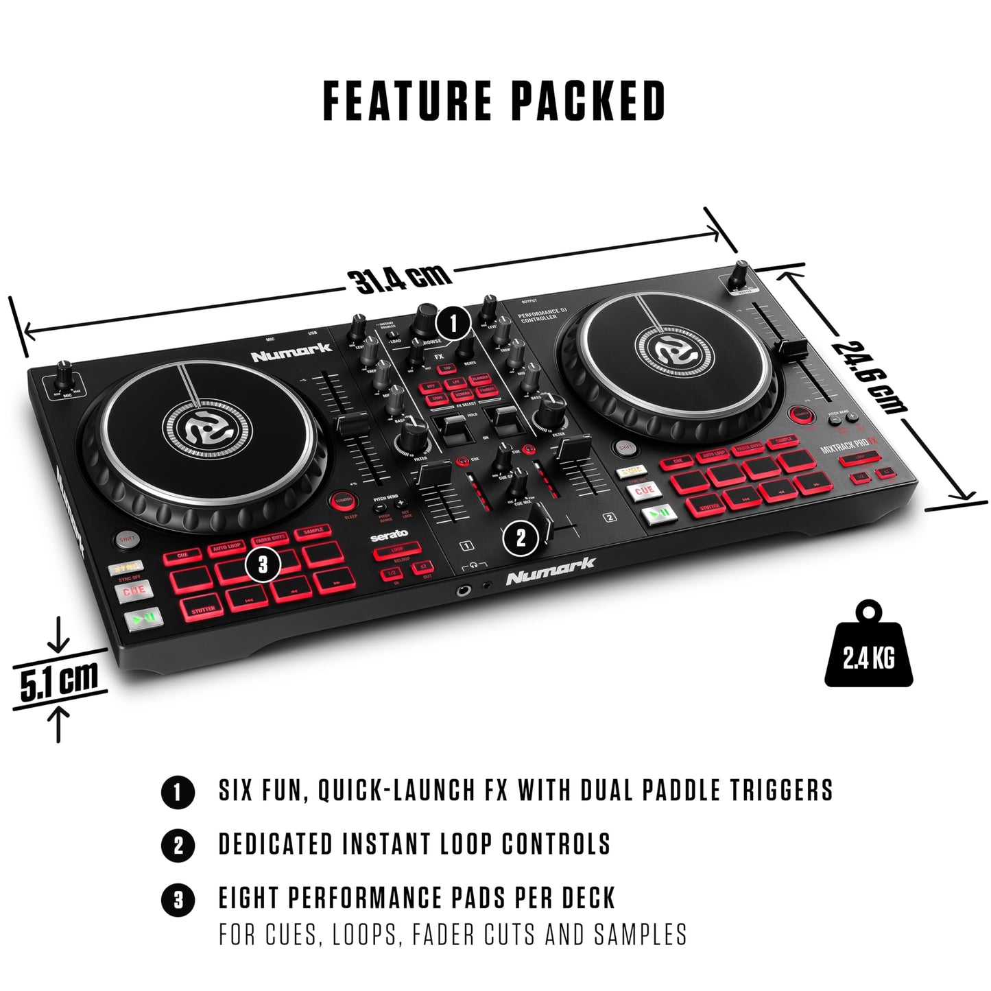 Numark Mixtrack Pro FX Serato DJ Controller with 2 Decks, Mixer, Effects Paddles and Audio Interface