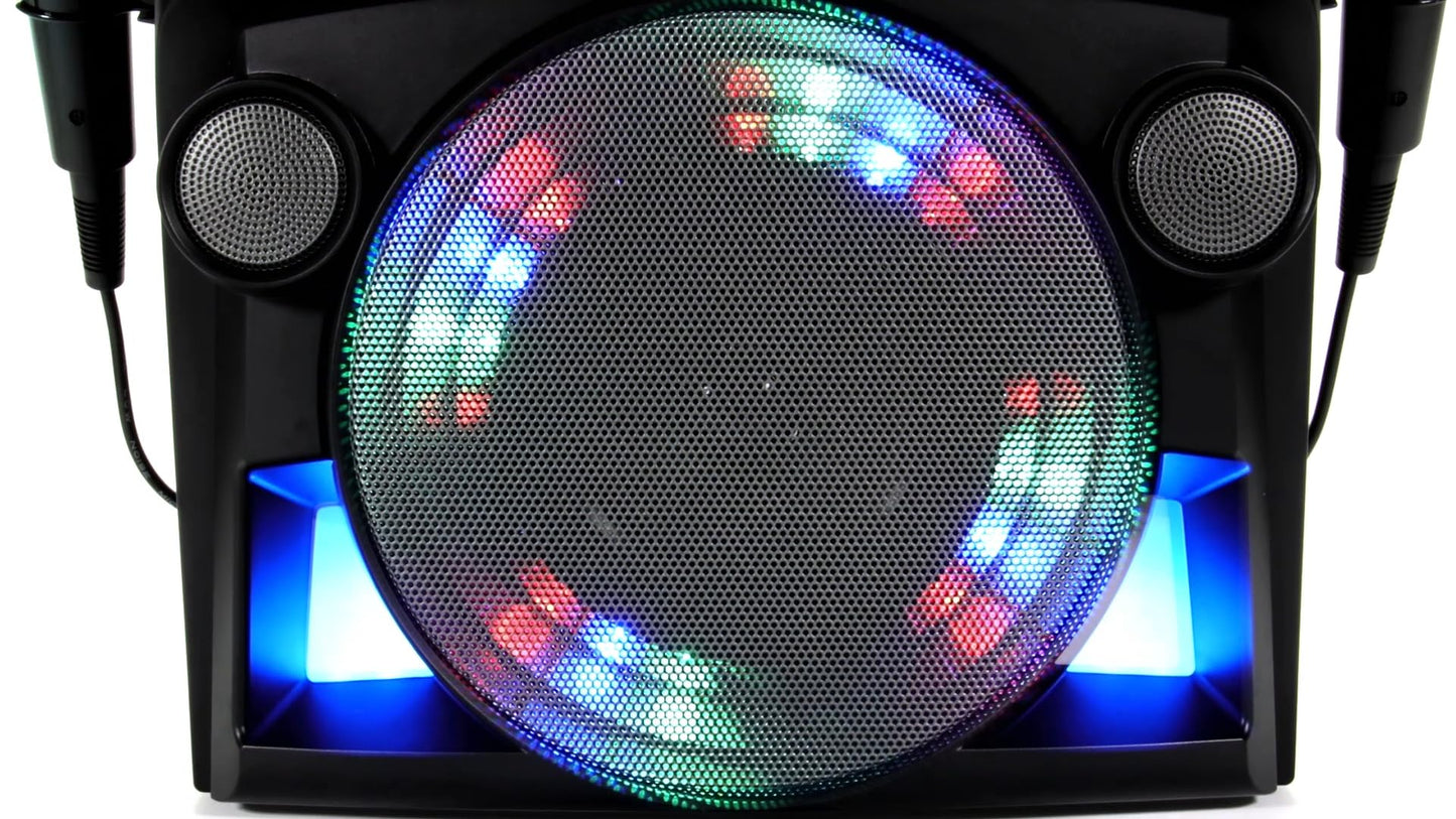 Groovebox Bluetooth CDG Karaoke Machine. Built in Screen & Disco Lights. Includes Songs & Microphones (Wireless Microphones + 200 Songs)