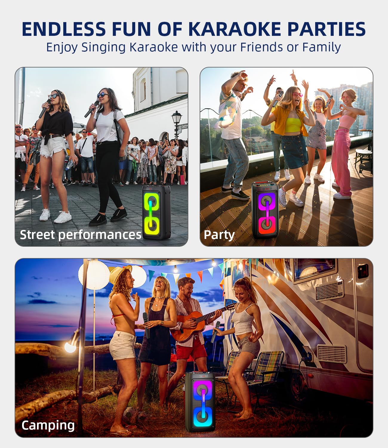 Karaoke Machine for Adults with 2 Wireless Microphones, Portable Bluetooth Speaker PA System with Dicso Lights for Big Pary, Stage Subwoofers, Outdoor, for Family, Music Lover