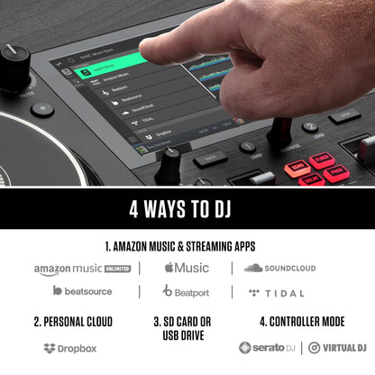Numark Mixstream Pro+ DJ Controller with Stem Separation, 2 Decks, Wi-Fi Streaming, Mixer, 7" Touchscreen, Speakers, works with Serato and Virtual DJ