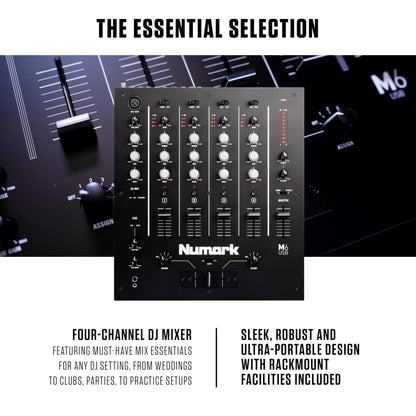 Numark M6 USB - 4-Channel DJ Mixer with Built-In Audio Interface, 3-Band EQ, Microphone Input and Replaceable Crossfader with Slope Control
