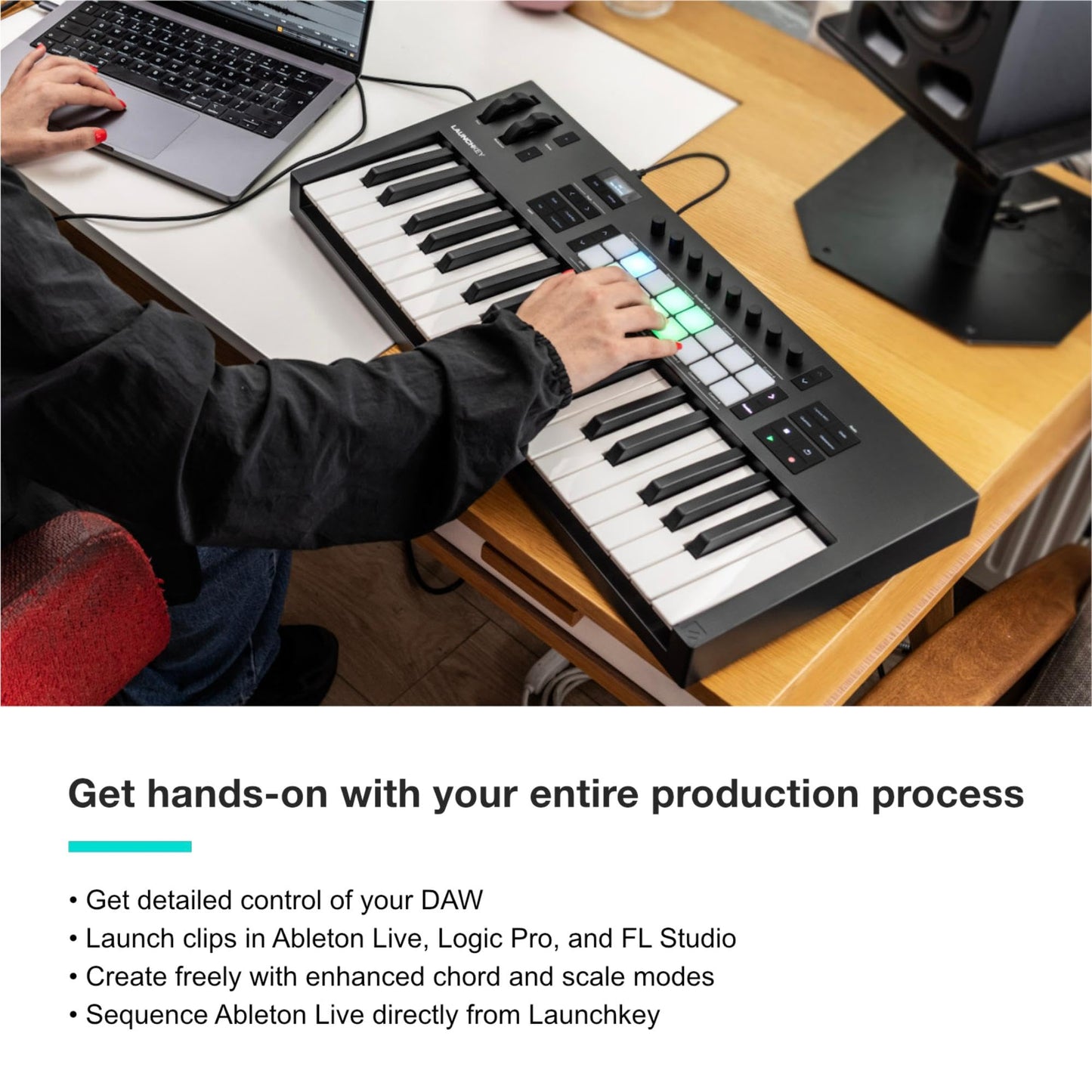 Novation Launchkey 37 [MK4] — Compact 37 Key, USB, MIDI Keyboard Controller with DAW Integration. Chord Mode, Scale Mode, 8 Drum Pads, and Arpeggiator — Includes Software Bundle for Music Production