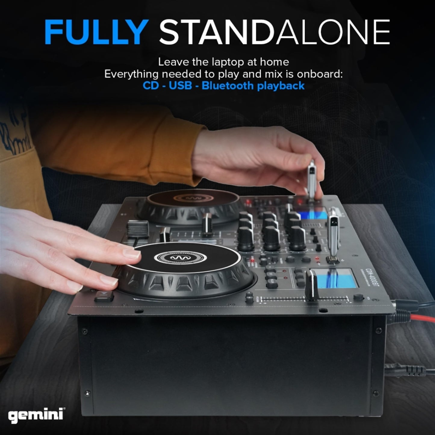 Gemini Sound Cdm-4000Bt Stand Alone Bluetooth Streaming Professional Dj Dual Deck Media Player Mixer Cd/Cdr USB Playback 2 Band EQualizer Manual Looping Sensitive Jog Wheels, Xlr Output, Anti-Shock