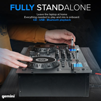 Gemini Sound Cdm-4000Bt Stand Alone Bluetooth Streaming Professional Dj Dual Deck Media Player Mixer Cd/Cdr USB Playback 2 Band EQualizer Manual Looping Sensitive Jog Wheels, Xlr Output, Anti-Shock