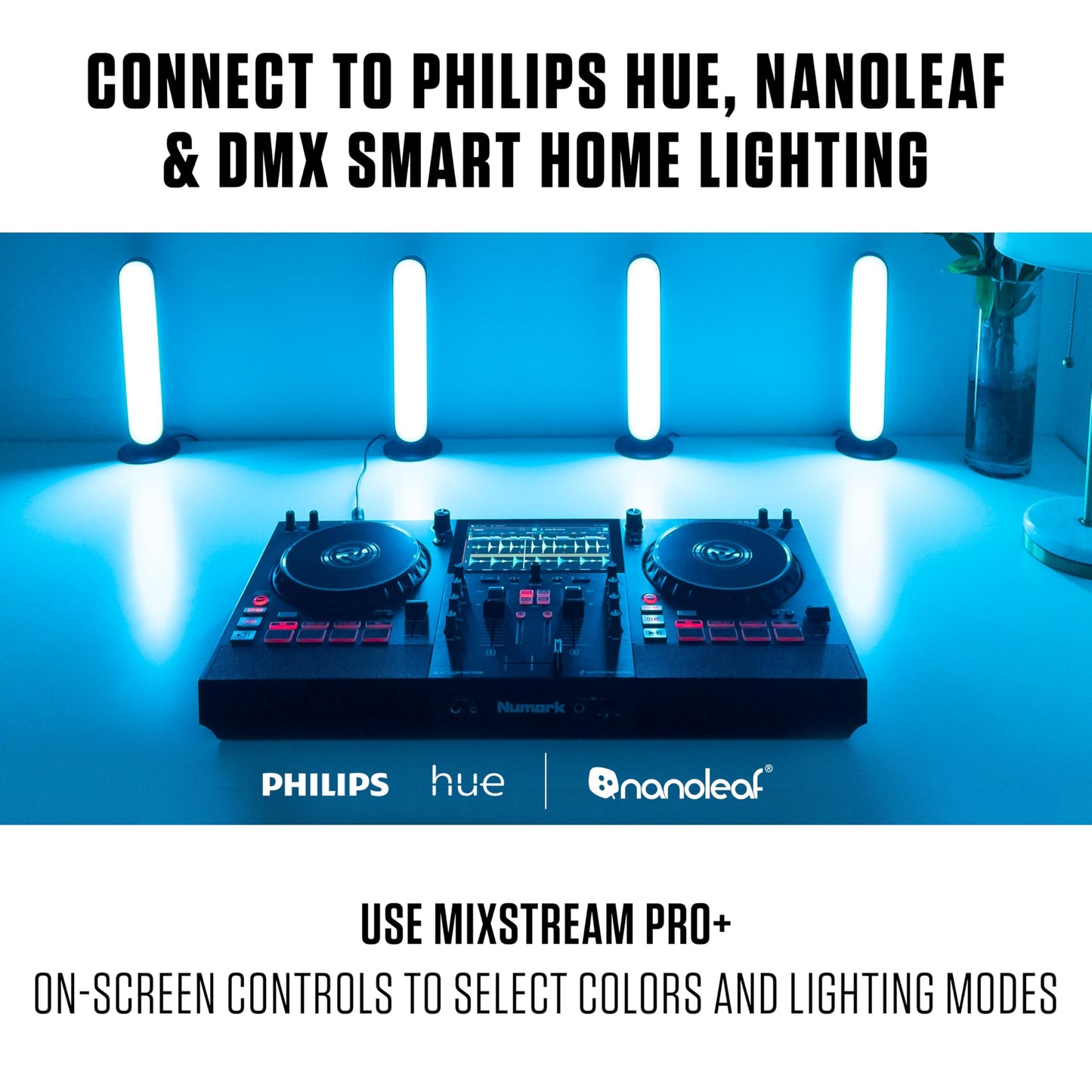 Numark Mixstream Pro+ DJ Controller with Stem Separation, 2 Decks, Wi-Fi Streaming, Mixer, 7" Touchscreen, Speakers, works with Serato and Virtual DJ