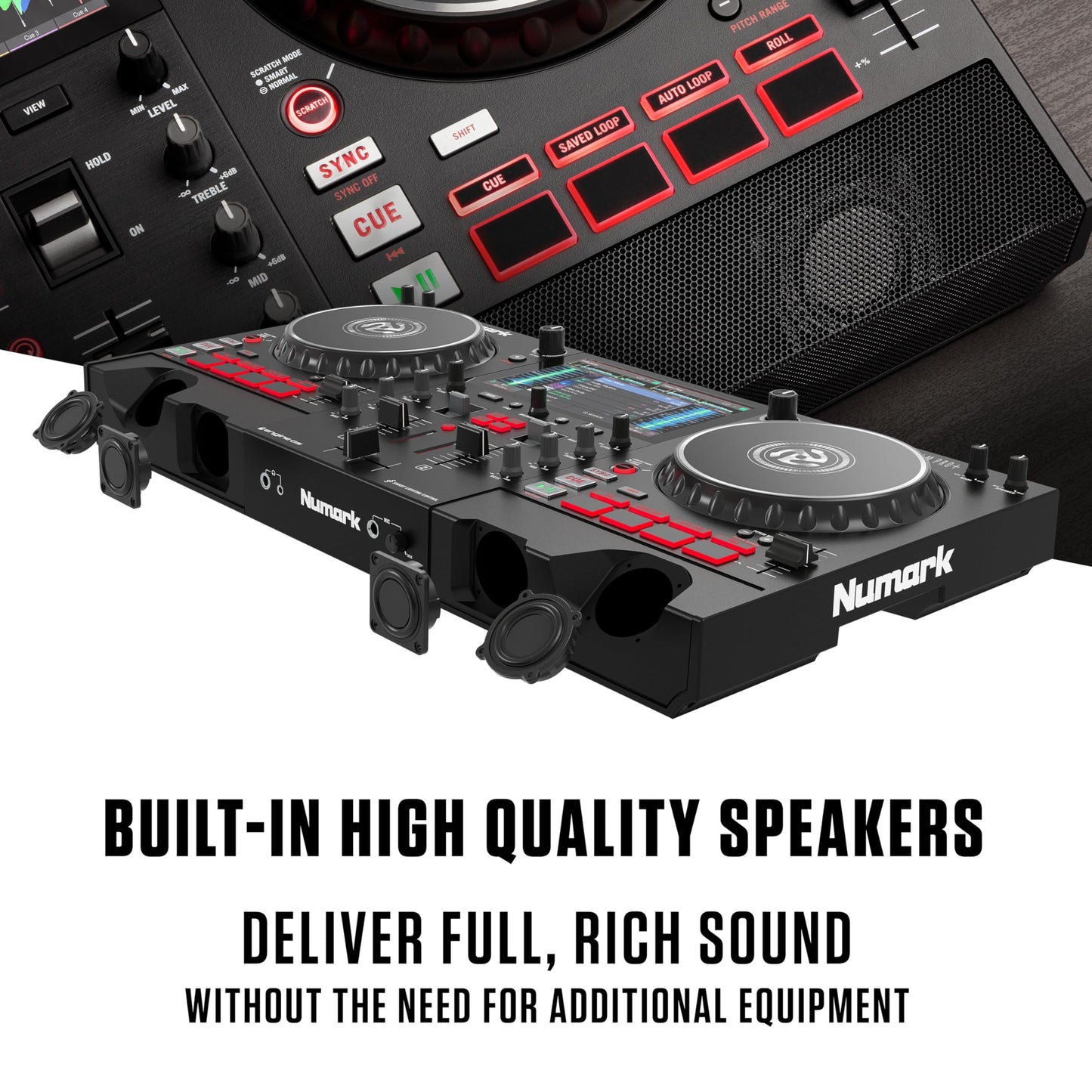 Numark Mixstream Pro+ DJ Controller with Stem Separation, 2 Decks, Wi-Fi Streaming, Mixer, 7" Touchscreen, Speakers, works with Serato and Virtual DJ